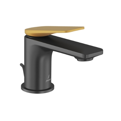 Picture of Single Lever Basin Mixer with Popup Waste - Lever: Gold Matt PVD | Body: Black Matt